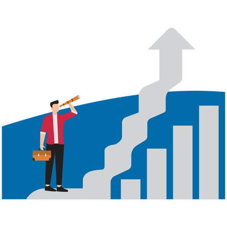 Businessman standing look to the top of the graph  Illustration