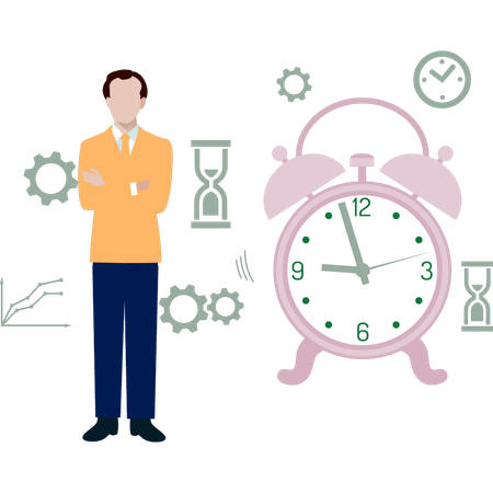 Businessman standing near alarm clock  Illustration