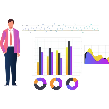 The Boy Is Standing Near The Bar Graph Illustration