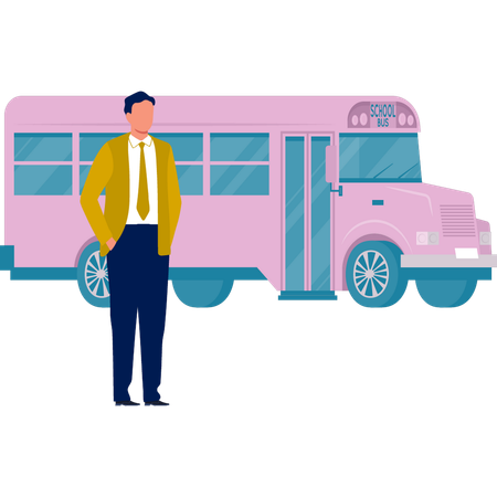 Businessman standing near bus  Illustration