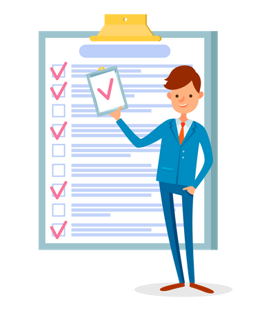 Businessman standing near checklist and planning  Illustration