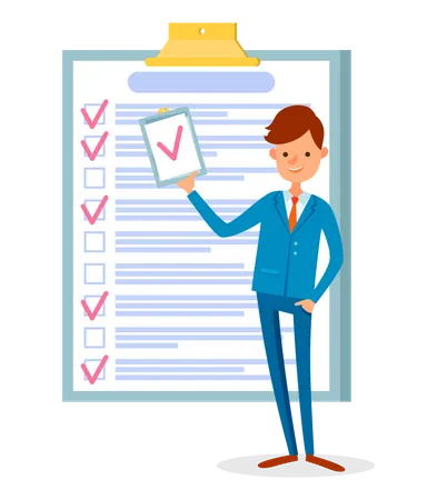 Businessman standing near checklist and planning  Illustration