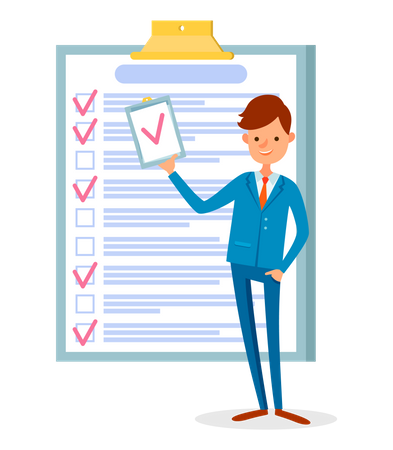 Businessman standing near checklist and planning  Illustration