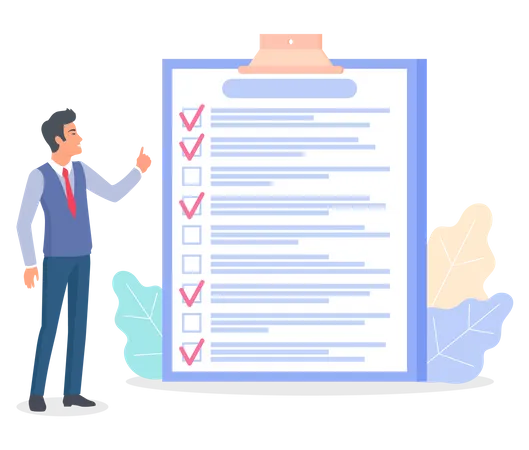 Businessman standing near checklist and planning  Illustration