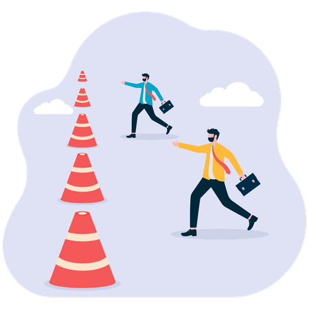 Businessman standing near construction barrier  Illustration