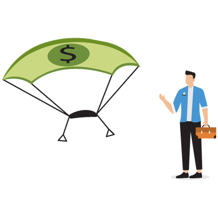 Businessman standing near dollar parachute  Illustration