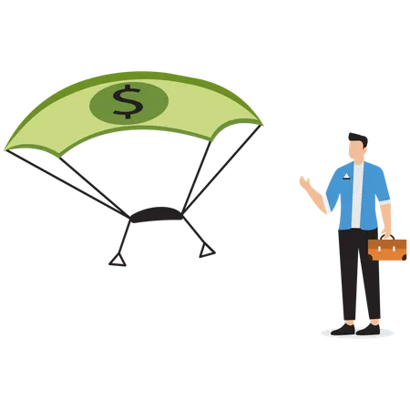 Businessman standing near dollar parachute  Illustration