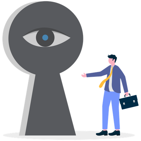 Businessman Standing Near Keyhole  Illustration