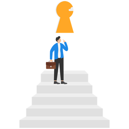 Businessman standing near opportunity door  Illustration