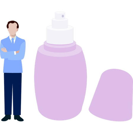 Businessman standing near spray bottle  Illustration