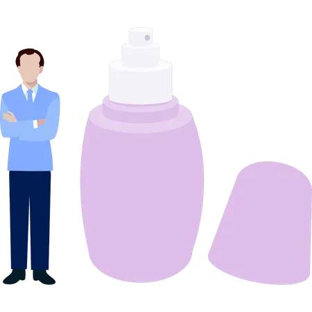 Businessman standing near spray bottle  Illustration