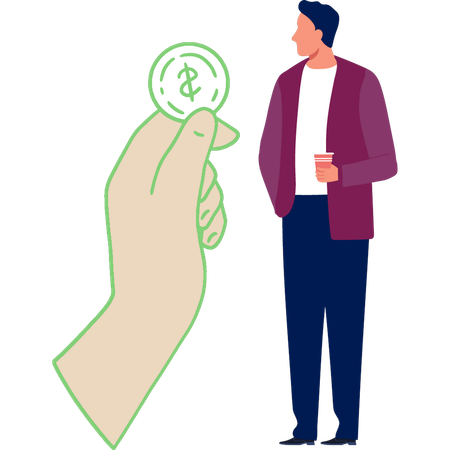 Businessman standing next to dollar coin  Illustration