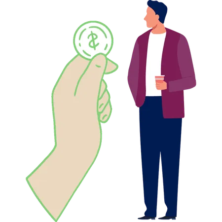 Businessman standing next to dollar coin  Illustration