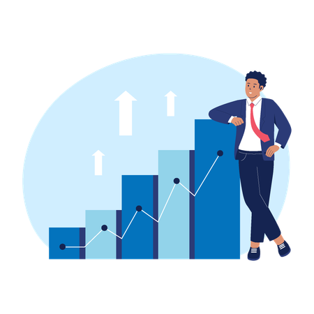 Businessman Standing Next to Growth Chart  Illustration