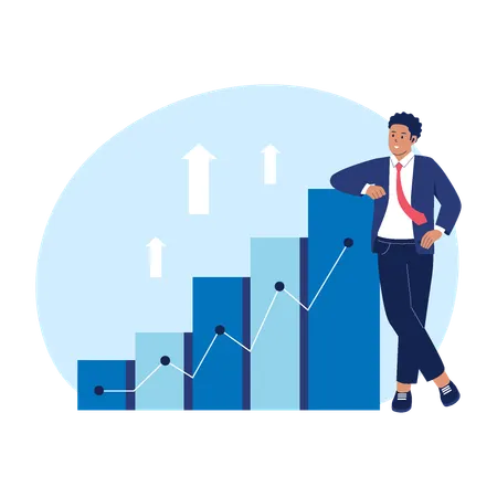 Businessman Standing Next to Growth Chart  Illustration