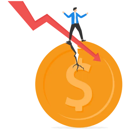Businessman Standing On A Cracking Dollar Banking Collapse Banking Crisis Financial Loss Concept Vector Illustration Illustration