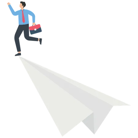 Businessman standing on a paper airplane flying to the sky  Illustration