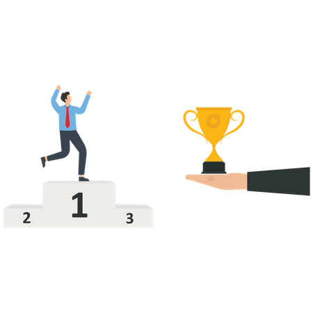 Businessman standing on a winner podium  Illustration