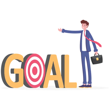Businessman standing on achievement goal  Illustration