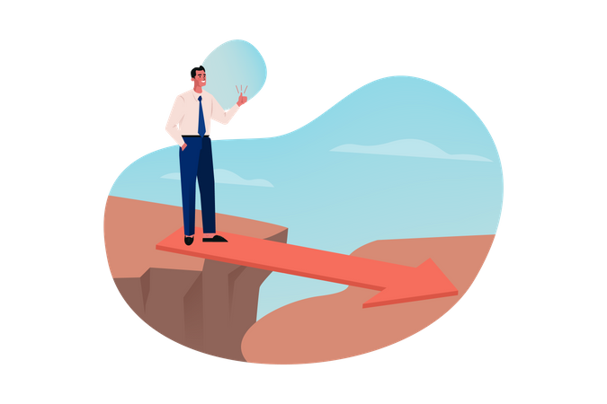 Businessman standing on arrow and showing thumbs up  Illustration