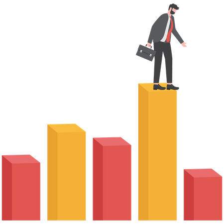 Businessman standing on bar chart  Illustration