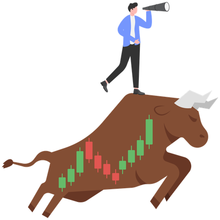 Businessman standing on bull while getting market profit  Illustration