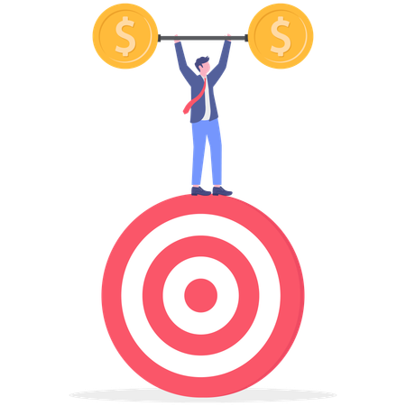 Businessman standing on bullseye with dollar lifting  Illustration