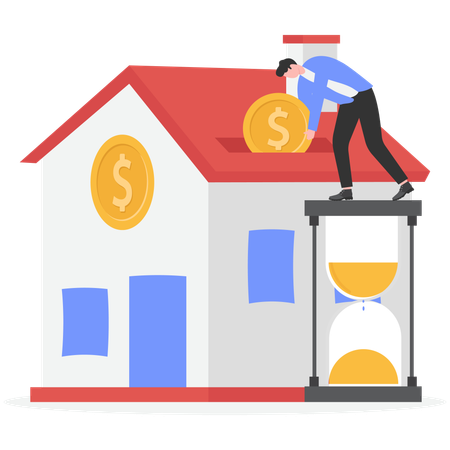 Businessman Standing on clock Putting Golden Coin  Illustration