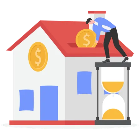 Businessman Standing on clock Putting Golden Coin  Illustration