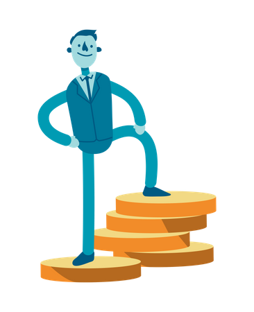 Businessman Standing on coins  Illustration