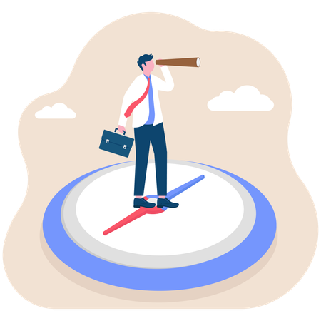 Businessman standing on compass  Illustration