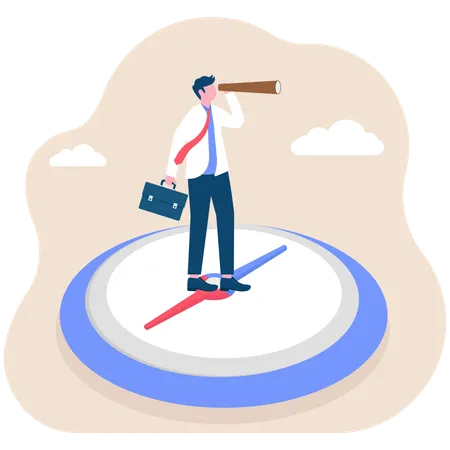 Businessman standing on compass  Illustration