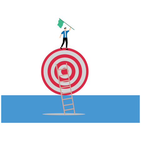 Businessman standing on dashboard with flag while getting business success  Illustration