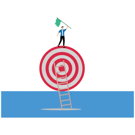 Businessman standing on dashboard with flag while getting business success  Illustration