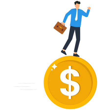 Businessman standing on dollar coin  Illustration