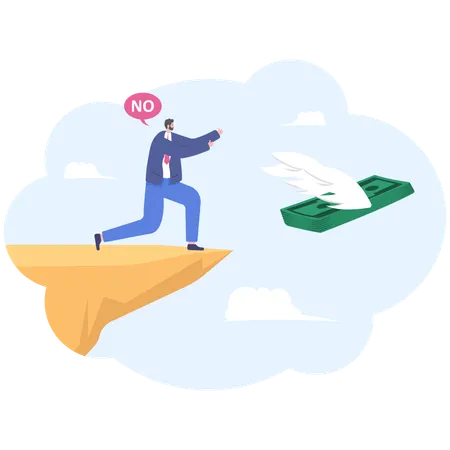 Businessman standing on edge of cliff and throw down money symbol  Illustration