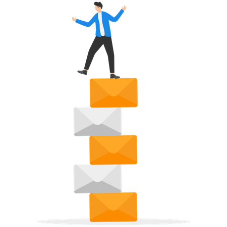 Businessman standing on email while getting email processing  Illustration
