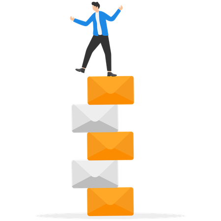 Businessman standing on email while getting email processing  Illustration