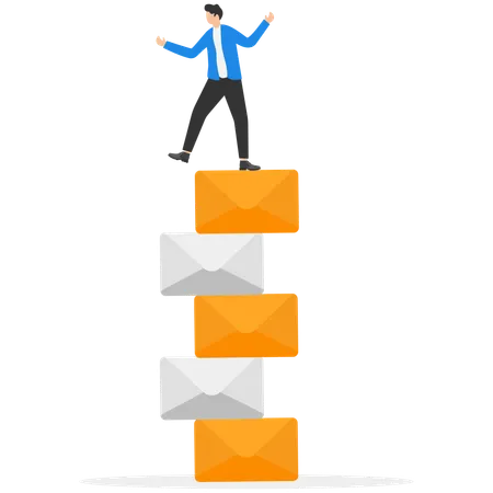 Businessman standing on email while getting email processing  Illustration