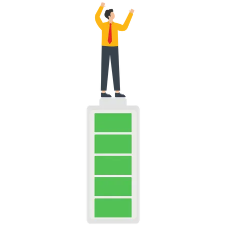 Businessman standing on full battery  Illustration