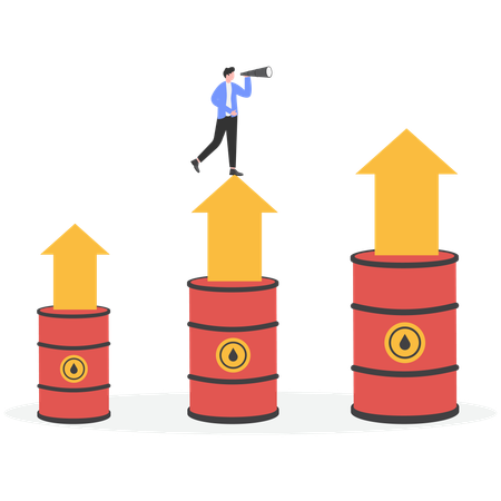 Businessman standing on growth while finding oil growth using telescope  Illustration