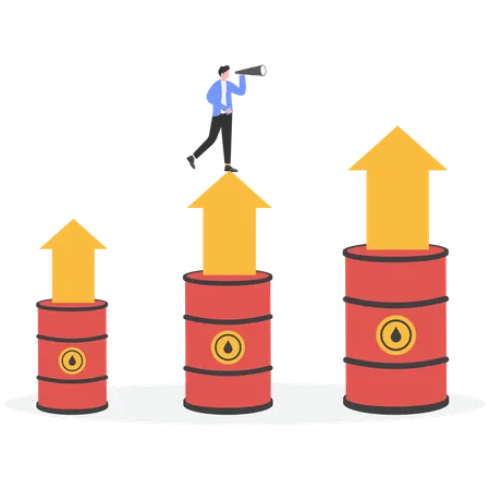 Businessman standing on growth while finding oil growth using telescope  Illustration