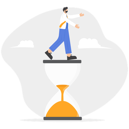 Businessman standing on hourglass  Illustration