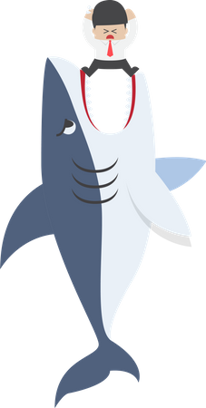 Businessman standing on Jaws of shark Illustration