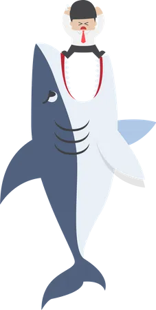 Businessman standing on Jaws of shark  Illustration