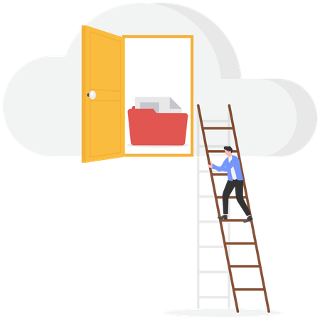 Businessman standing on ladder for business data  Illustration