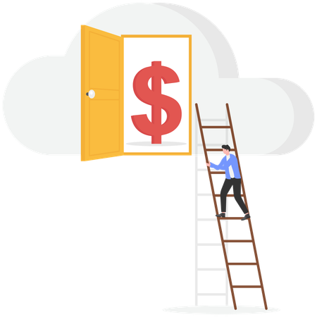 Businessman standing on ladder for financial success  Illustration