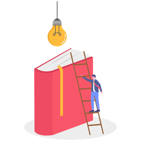 Businessman standing on ladder while getting business skill idea  Illustration