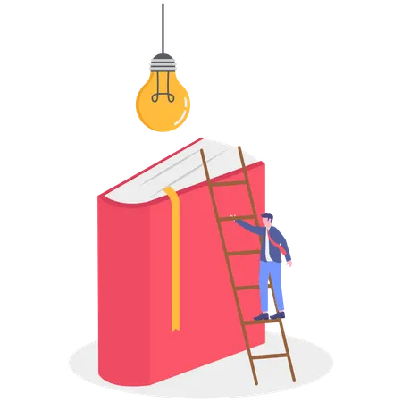 Businessman standing on ladder while getting business skill idea  Illustration