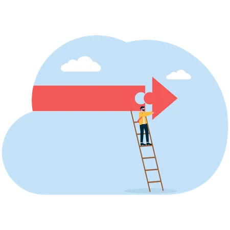 Businessman standing on ladder while pointing business direction  Illustration